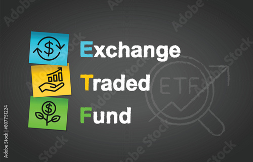 ETF Exchange Traded Fund Investment Post It Notes Concept Infographic Background