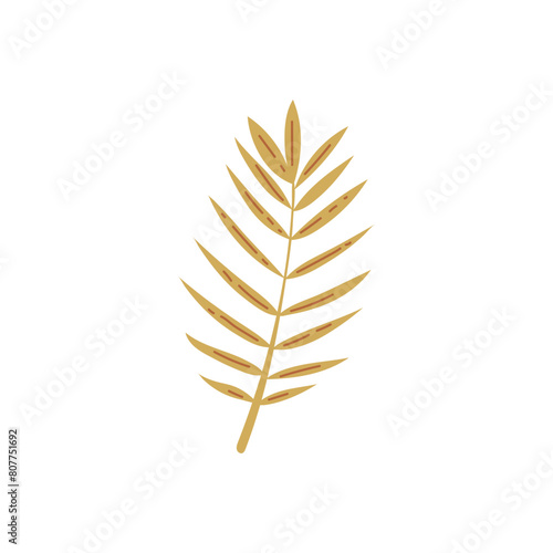 Golden tropical palm leaf vector illustration.