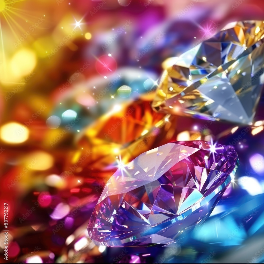 Diamonds Design. Colorful Gemstones on Vibrant Luxury Background