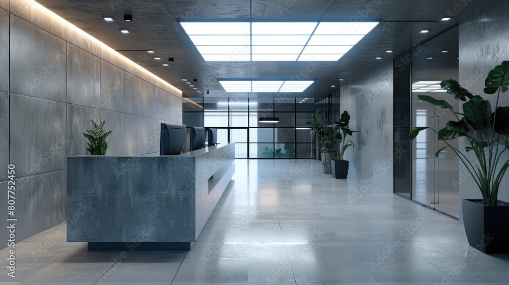 Office Lighting. Modern Business Hall Interior Design in Vibrant Urban Architecture