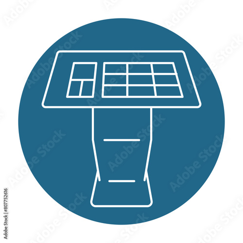 Interactive information kiosk in black line icon. Self service machine
