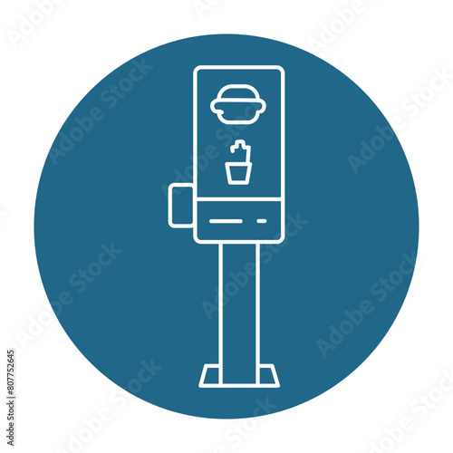 Kiosk fastfood in black line icon. Self service machine