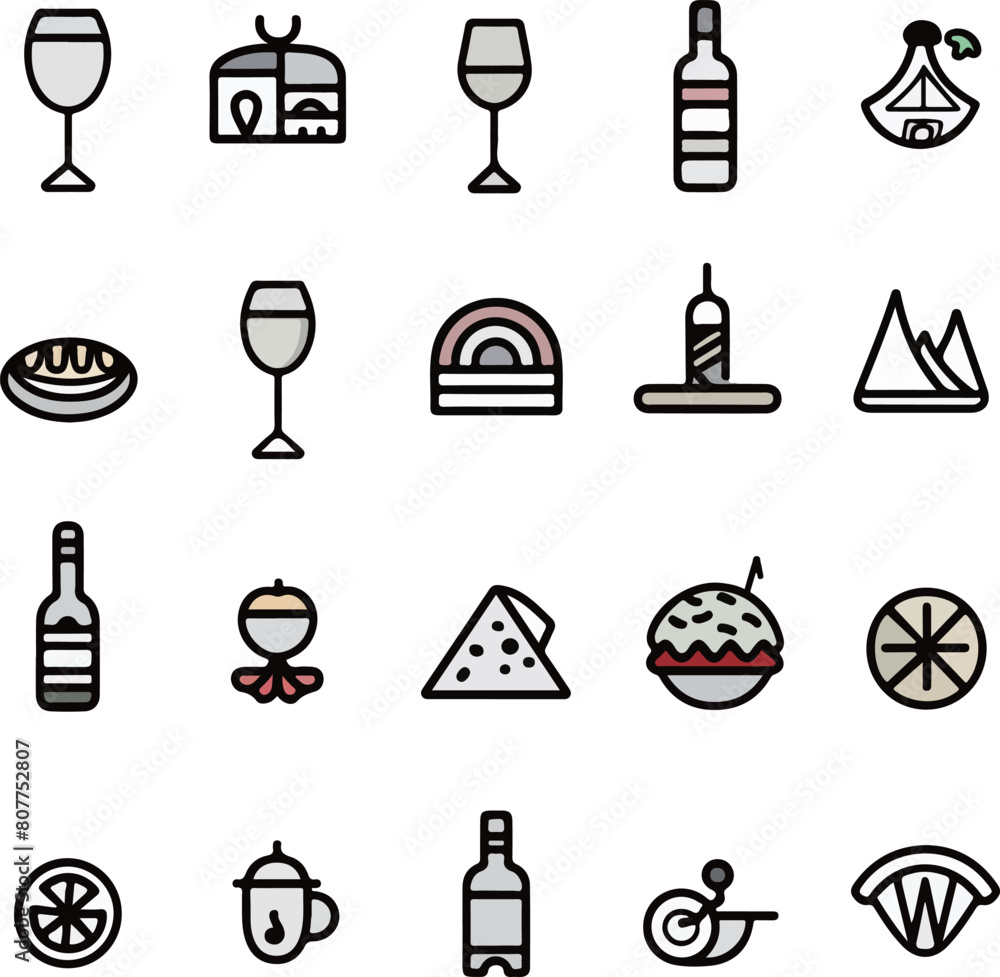 Fototapeta premium Colorful Food and Drink Icons