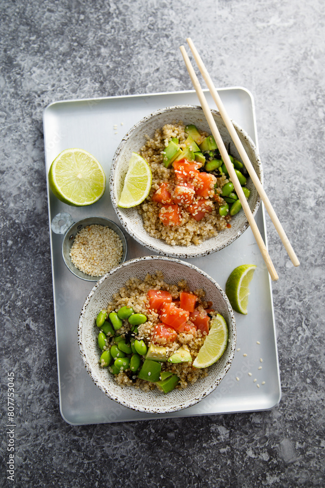 Salmon poke with quinoa and avocado Salmon poke with quinoa and avocado