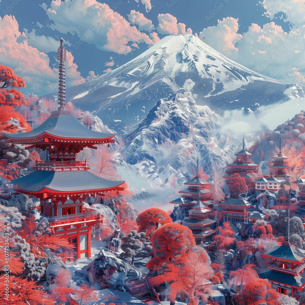 Obraz premium mountain with pagoda autumn 