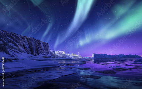 Greenland Aurora Sky Above A House at the Shoreline AI Generated