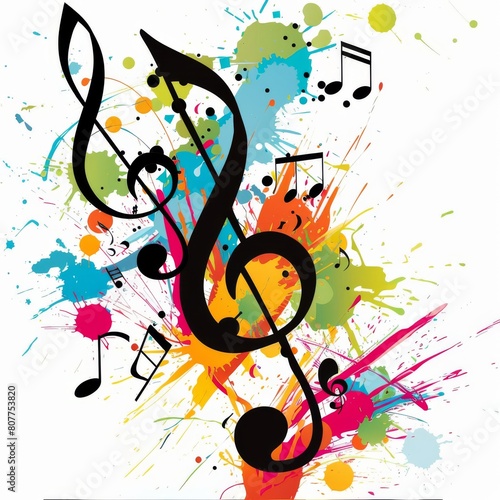 Vibrant Musical Note With Colorful Paint Splatters