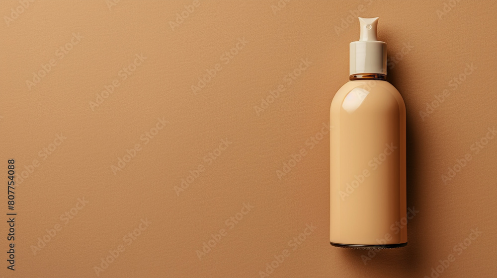 A blank cosmetic cream bottle on the right side of a solid brown background with copyspace on the left