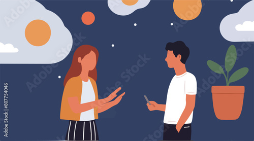 Face-to-Face Interaction - Illustration of a Man and a Woman Standing and Interacting. EPS 10.