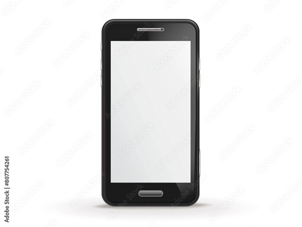 Realistic illustration of a black mobile phone with blank screen on a white background. Realistic illustration of a black mobile phone with blank screen on a white background.