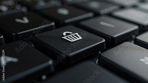 Shopping Cart Icon on a Black Computer Keyboard, E-commerce Concept