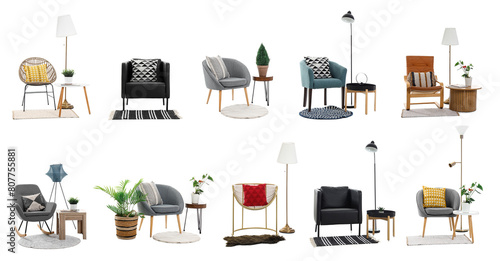 Collage of stylish armchair...