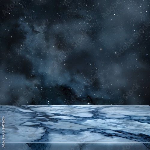 marble table with Starry sky and stars background