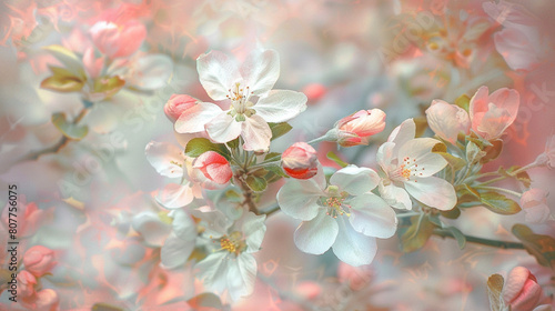 the vibrant colors of early harvest apple tree blossoms  with delicate pink and white petals adorning the branches and filling the air with their sweet fragrance  heralding the arrival of 