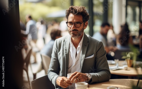 A man in a suit is sitting at a table with a cup in front of him. He is looking at the camera with a serious expression. The scene takes place in a restaurant © imagineRbc