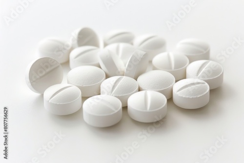 White Pills - Medical Concept for Health and Pharmacy with White Background