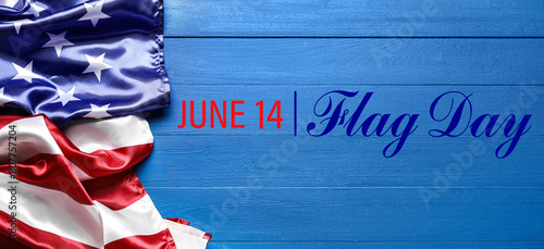 USA flag on color wooden ba...