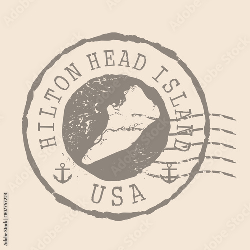Stamp Postal of Hilton Head Island. Map Silhouette rubber Seal.  Design Retro Travel. Seal  Map of Hilton Head Island grunge  for your design. United States.  EPS10