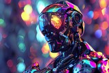  3D realistic art, mech blockchain ai tech crypto. no bitcoin logo. colourful. unity. Innovation