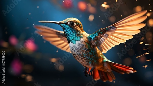 a hummingbird perches on a flower © Micro