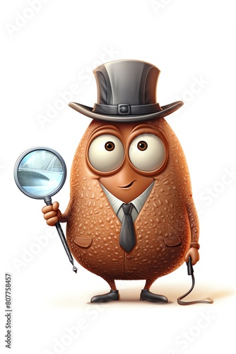 A cartoon tick with a detective magnifying glass, sleuthing and tiny, isolated on a white background