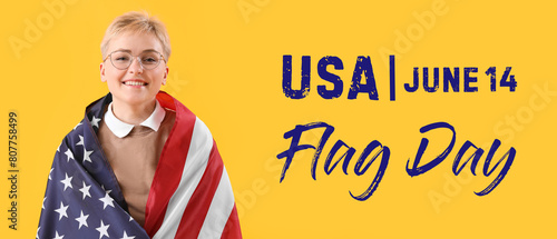Young woman with USA flag o...
