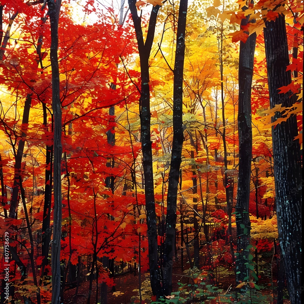 Background of a red autumn landscape Generative AI
