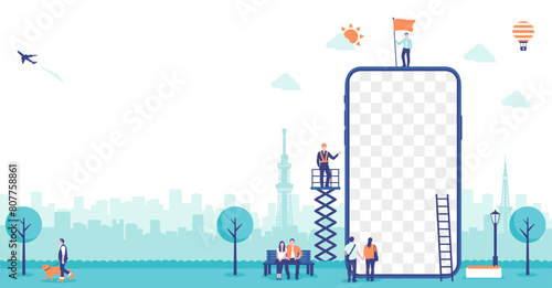 Vector banner illustration with smartphone motif (design space on smartphone screen)