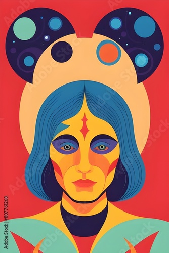 a psychedelic rock and roll music gig poster from the 1970s featuring a strange woman with serious look on her face