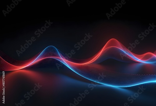 Digital cyberspace futuristic, Red and Blue color particles wave flowing with lines and dots connection, Technology network abstract background. 3d rendering 