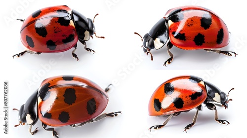 Vibrant Ladybugs in Various Poses Isolated on White Background, Perfect for Nature-Themed Designs. High-Quality Insect Imagery for Creative Projects. AI