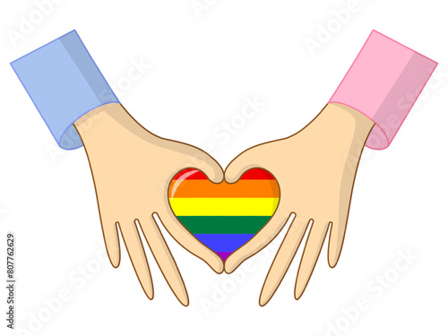 Vector illustration of Hand heart with rainbow color heart on transparent background