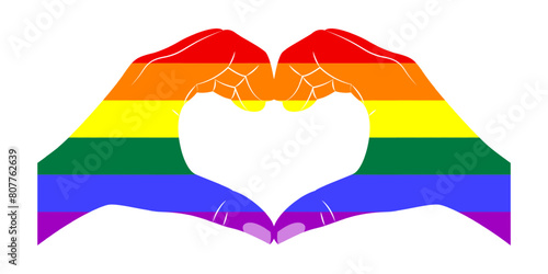 Vector illustration of Hand heart in rainbow color on transparent background