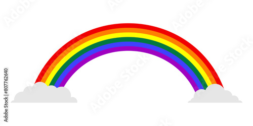 Vector illustration of rainbow with clouds on transparent background