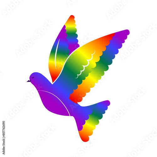 Vector illustration of pigeon in rainbow color on transparent background