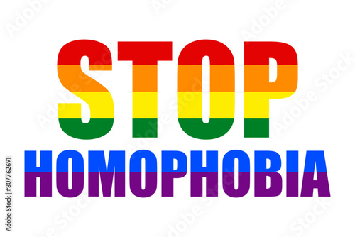 Vector illustration of Stop Homophobia rainbow color typography on transparent background