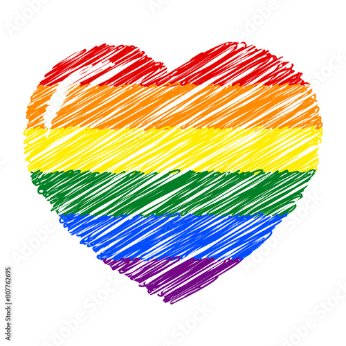 Vector illustration of LGBTQ heart sketch on transparent background