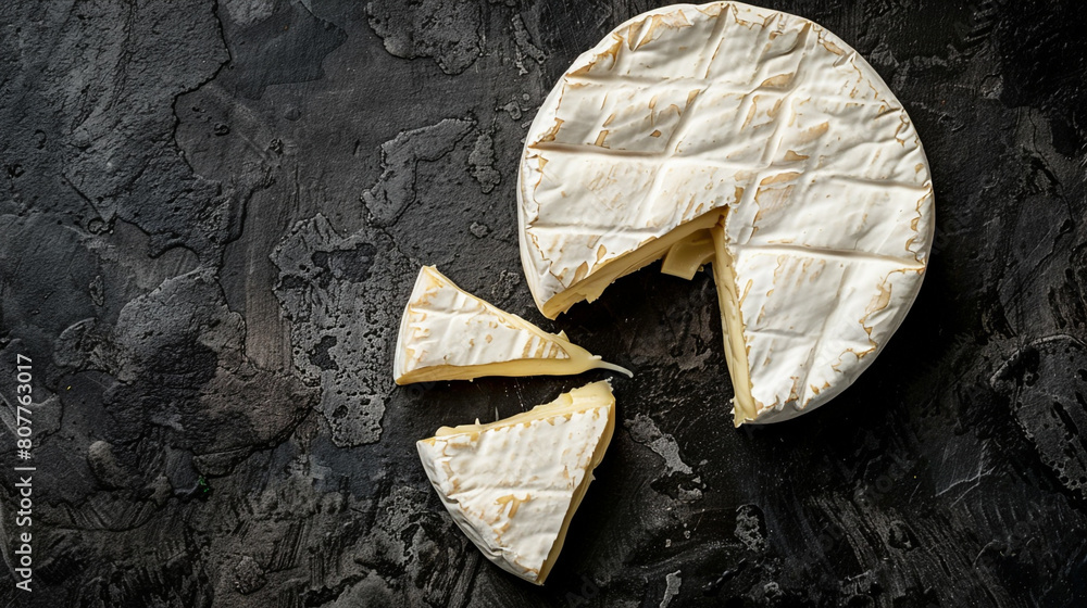 A wheel of brie cheese on the right with copyspace on the left