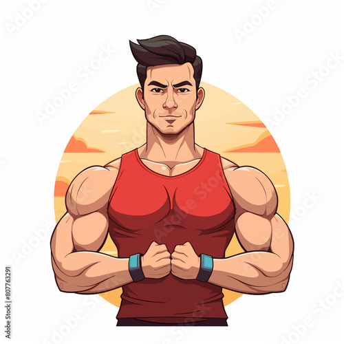 Front view fit man training cartoon Style vector illustration