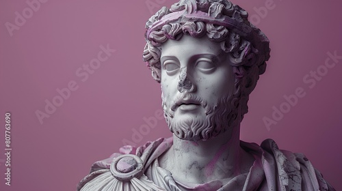 Ancient Greek statue of an ancient Roman senator in marble. Ancient roman Emperor statue in stone isolated on simple background. Ancient Greek architecture © Divid