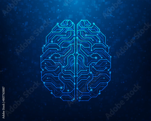 technology digital artificial intelligenc brain circuit on blue background. vector illustration hi-tech design. creative thinking idea concept.