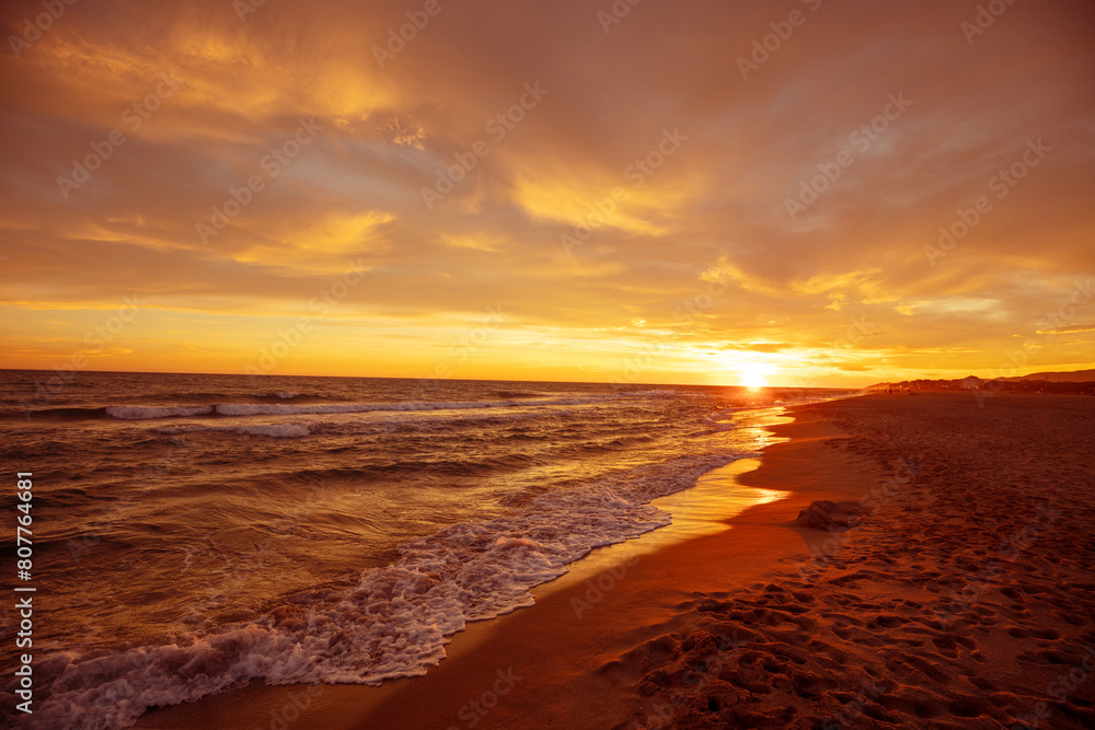 Seascape in the early morning, sunrise over the sea. Nature landscape