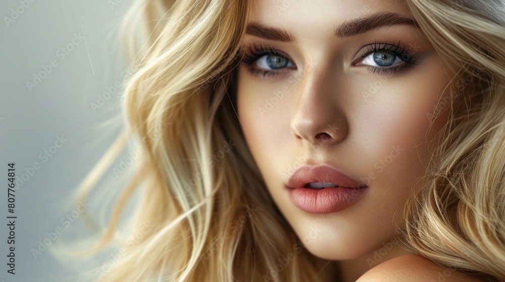 Beautiful amazing blonde woman close-up studio background. Copy Space. Beautiful amazing blonde woman close-up studio background. Copy Space.