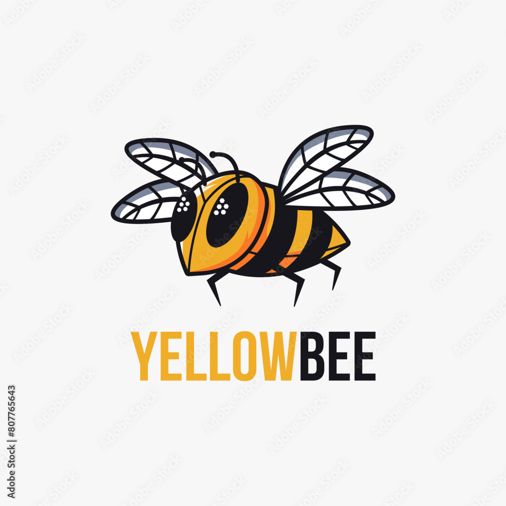Yellow bee mascot cartoon logo vector template on white background Yellow bee mascot cartoon logo vector template on white background