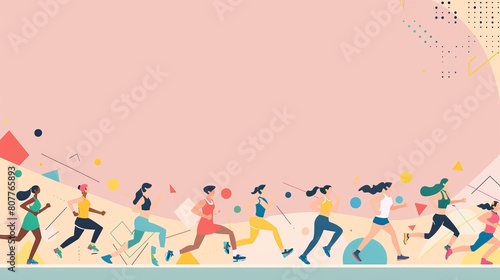 A group of women running in a race. The image is a cartoonish representation of a running event