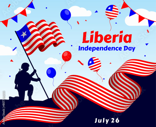 Happy Liberia Independence Day Vector Illustration with Waving flag in National Holiday on July 26