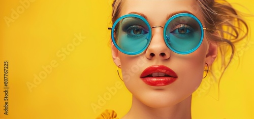 fashionable studio portrait of a girl on a yellow background