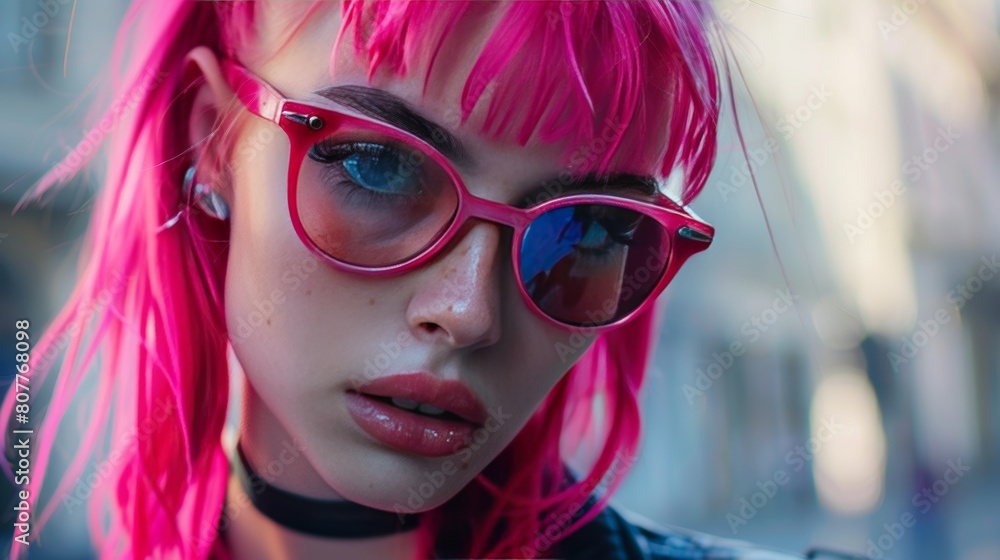 fashionable portrait of a girl pink hair close-up fashionable portrait of a girl pink hair close-up