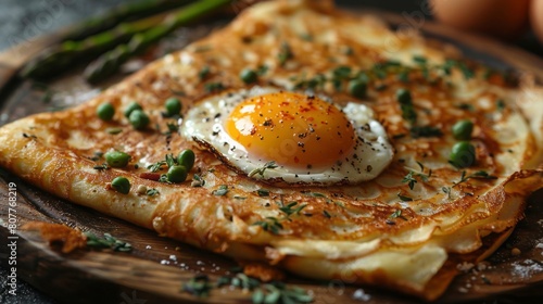 Buckwheat crepes, galette bretonne with asparagus, egg, green pea, jambon or prosciutto.