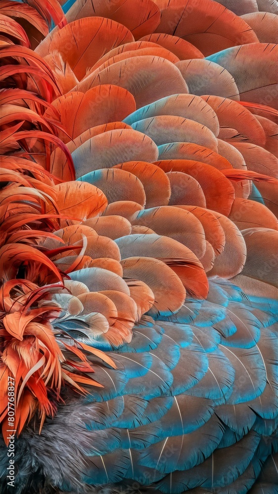 Fototapeta premium Exquisite Close-up of Colorful Macaw Parrot Feathers in Detailed Texture.